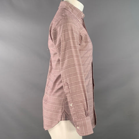 BLACK FLEECE Size S Burgundy White Glenplaid Cotton One Pocket Long Sleeve Shirt