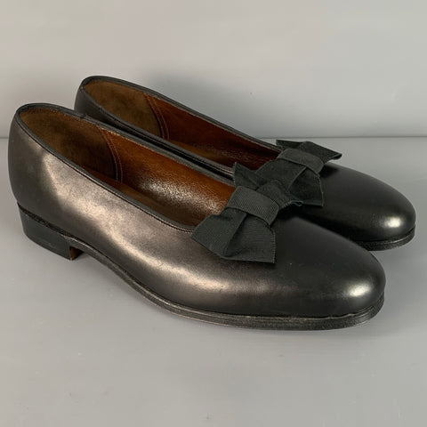PAUL STUART x GRENSON Size 7.5 Black Leather Bow Loafers