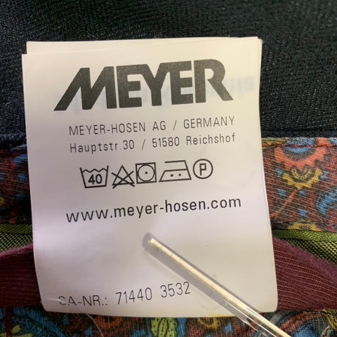 MEYER Size 34 Navy Herringbone Cotton Blend Casual Pants