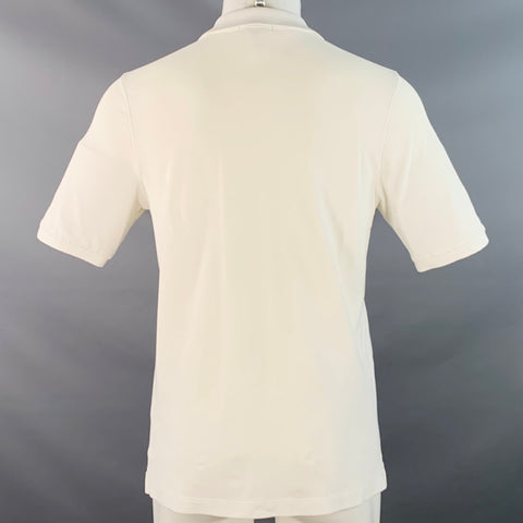 BURBERRY LONDON Size S Cream Cotton Plaid Trim Classic Fit Half Placket Polo
