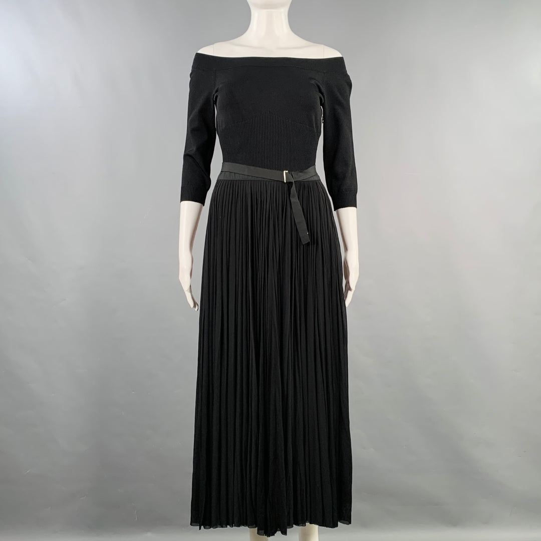 ALEXANDER MCQUEEN Size 8 Black Viscose Pleated 3/4 Sleeves Dress