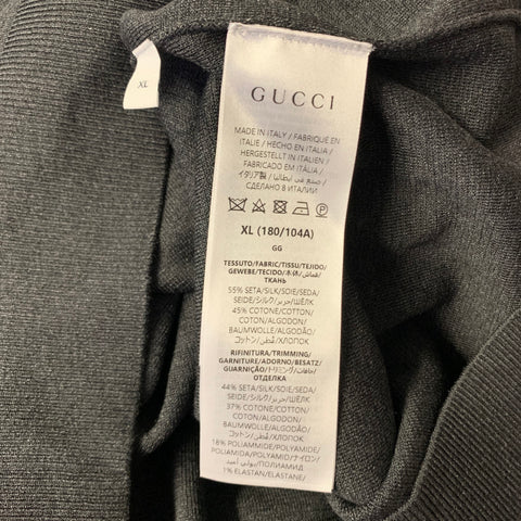 GUCCI Size XL Grey Dark Grey Knitted Silk Cotton Crew Neck Pullover
