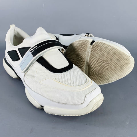 PRADA Size 9.5 White Black Mesh Rubber Hook Loop Sneakers