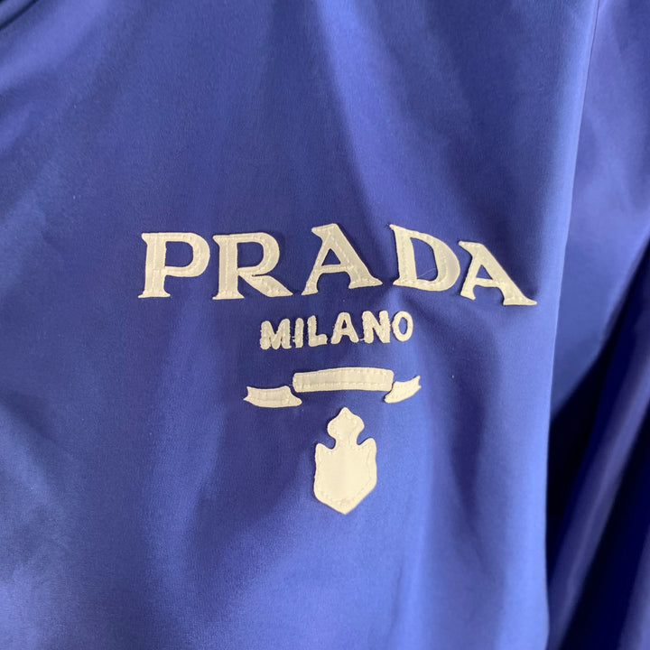 PRADA Size 0 Blue Polyamide Logo Windbreaker Jacket