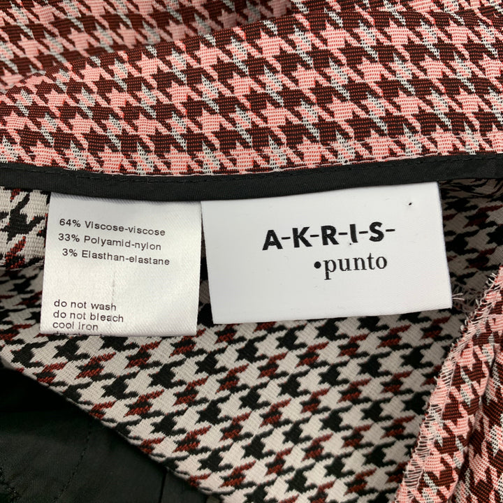 AKRIS Taille 2 Pantalon habillé en mélange de viscose rose bordeaux pied-de-poule avec fermeture éclair latérale