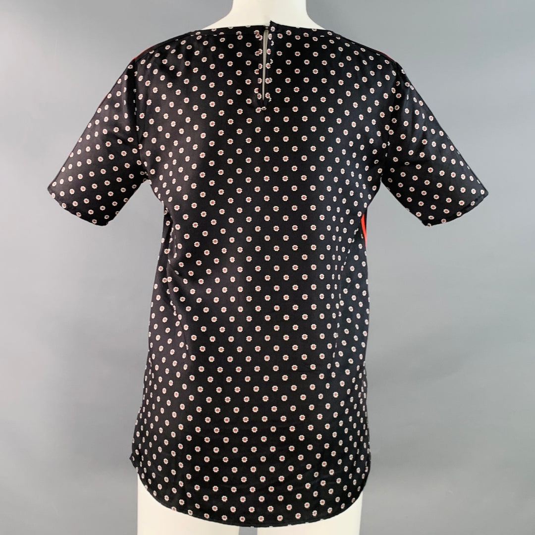 THE KOOPLES Size S Black Red White Silk Floral Short Sleeve Casual Top