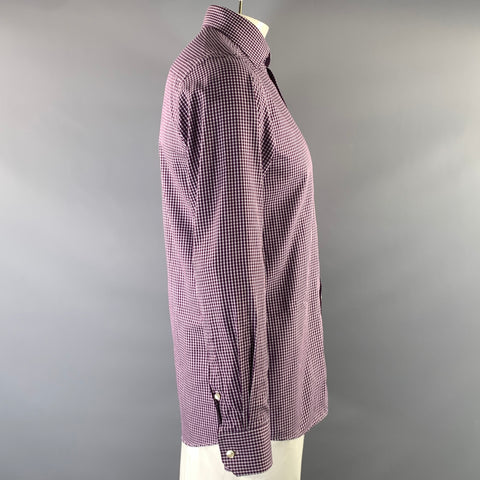 ETON Size 40 Purple White Gingham Cotton Button Up Long Sleeve Shirt