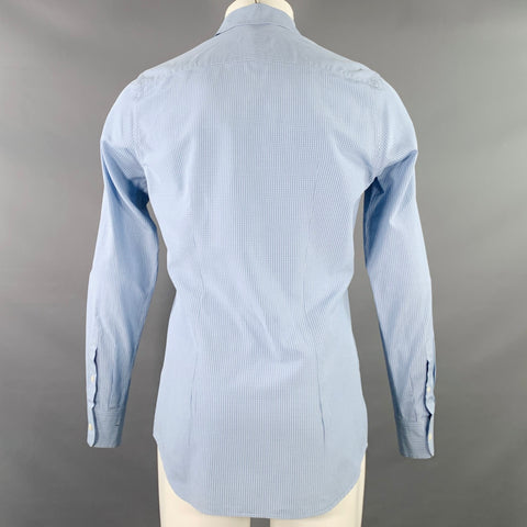 PRADA Size S Blue White Nailhead Cotton Button Up Long Sleeve Shirt
