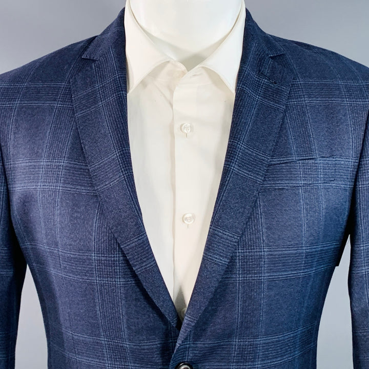 BROOKLYN TAILORS Size 38 Regular Blue Plaid Wool Notch Lapel Sport Coat