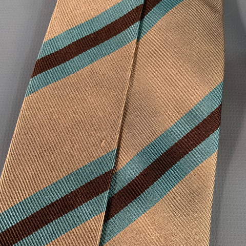 WILKES BASHFORD Tan Brown Blue Diagonal Stripe Silk Twill Tie