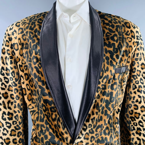 AAARDVARK'S Size 46 Brown Black Animal Print Rayon Shawl Collar Sport Coat