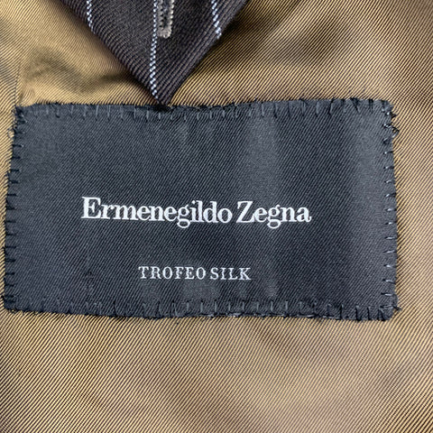 ERMENEGILDO ZEGNA Size 42 Brown Olive Window Pane Silk Wool Notch Lapel Sport Coat