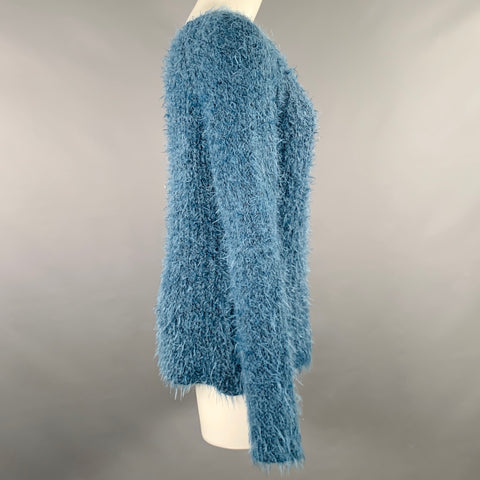 LINEAMAGLIA Size M Blue Nylon Blend Shaggy Scoop Neck Sweater