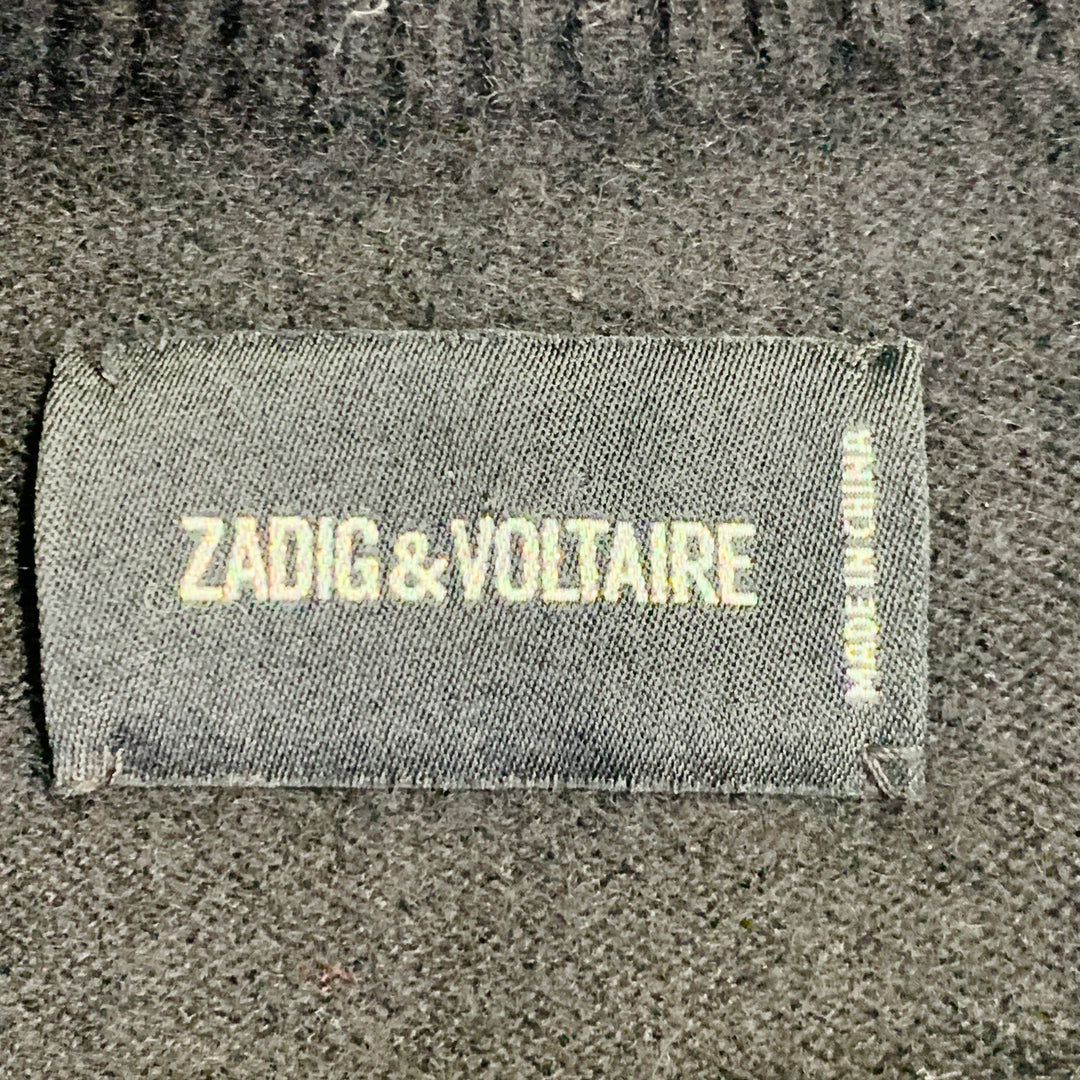 ZADIG & VOLTAIRE Size S Black Silver Red Cashmere Rhinestone Stars Raw Edge Pullover