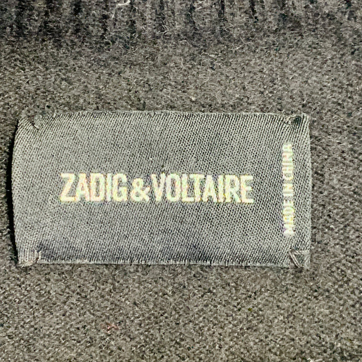ZADIG & VOLTAIRE Size S Black Silver Red Cashmere Rhinestone Stars Raw Edge Pullover