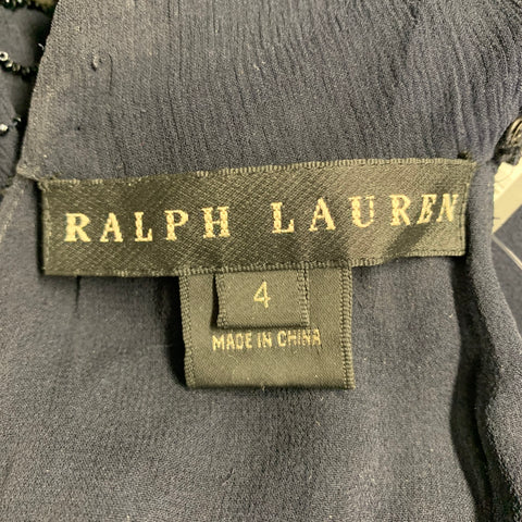 RALPH LAUREN Size 4 Navy Silk Beaded Halter Dress Top