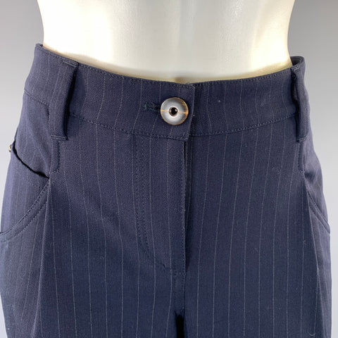 BRUNELLO CUCINELLI Size 6 Navy White Wool Blend Pinstripe Tapered Dress Pants