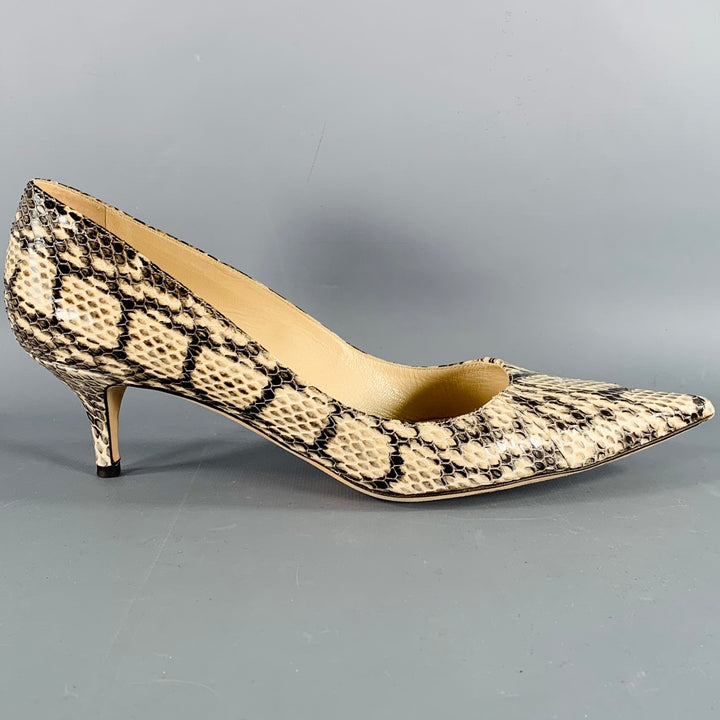 JIMMY CHOO Size 11 Grey Cream Python Skin Kitten Heel Pumps