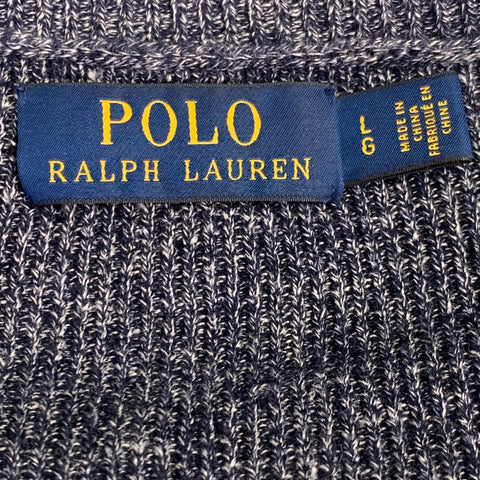 POLO by RALPH LAUREN Taille L Bleu marine Blanc chiné Pull col rond en lin, laine et coton