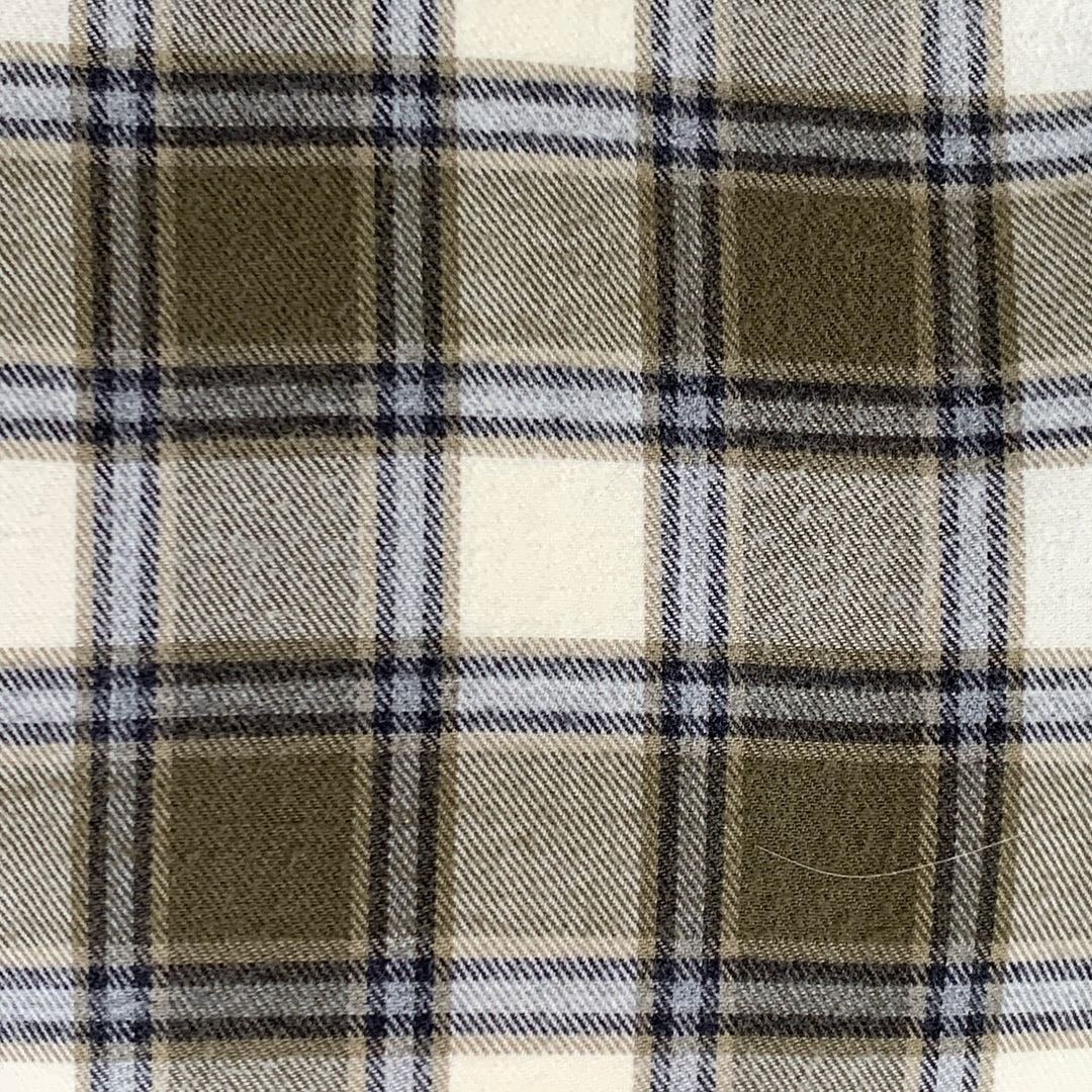 BOGLIOLI Size L Cream Olive Plaid Cotton Twill Spread Collar Long Sleeve Shirt