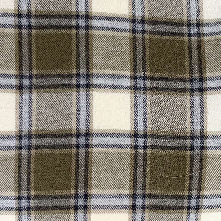 BOGLIOLI Size L Cream Olive Plaid Cotton Twill Spread Collar Long Sleeve Shirt