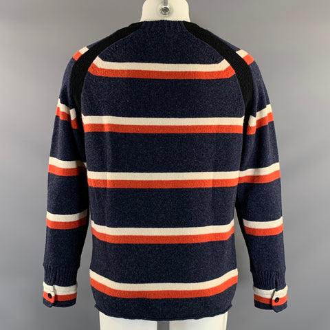SACAI AW2016 Size M Blue White & Orange Stripe Wool Knit Pullover