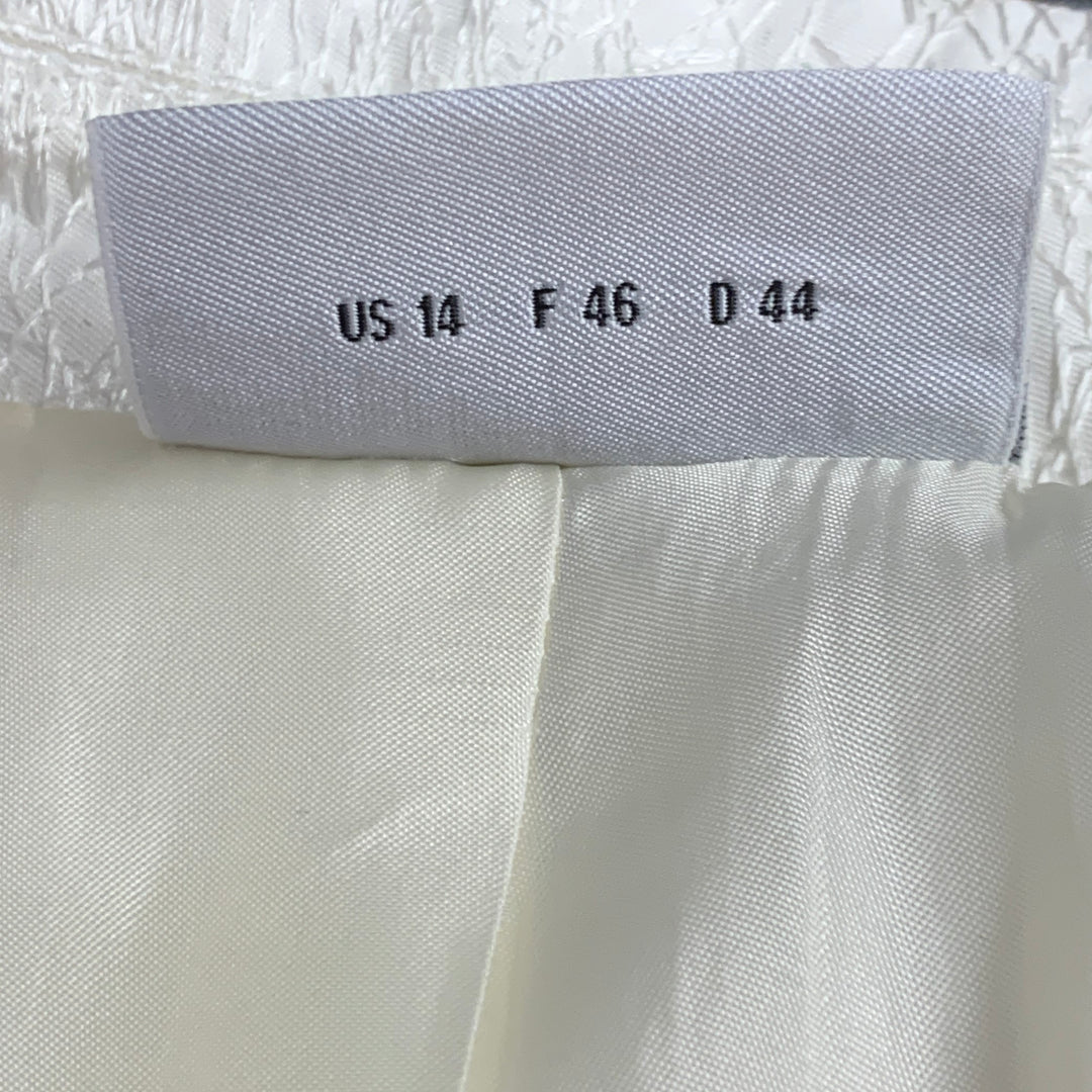 AKRIS Size 14 Cream Cotton Blend Scribble Stitch Hook Eye Jacket Blazer
