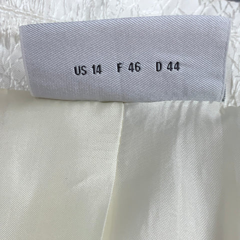 AKRIS Size 14 Cream Cotton Blend Scribble Stitch Hook Eye Jacket Blazer