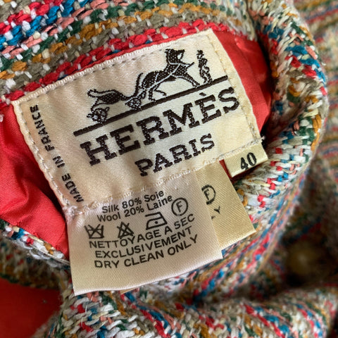 HERMES Size 8 Multi-Color Silk  Wool Jacket