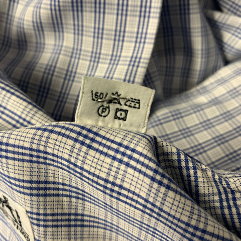 HERMES Size M Blue White Plaid Cotton Spread Collar Long Sleeve Shirt