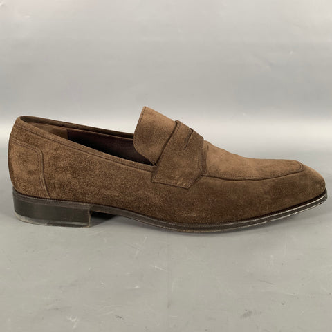 SALVATORE FERRAGAMO Size 10.5 Brown Solid Suede Slip On Loafers