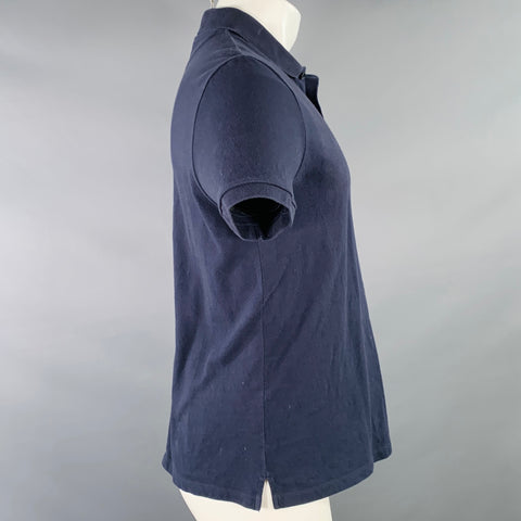 VALENTINO 2019 Size M Navy Blue Embroidered Beaded Outer Space Cotton Buttoned Polo