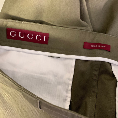 GUCCI Size 34 Green Olive Cotton Zip Fly Casual Pants