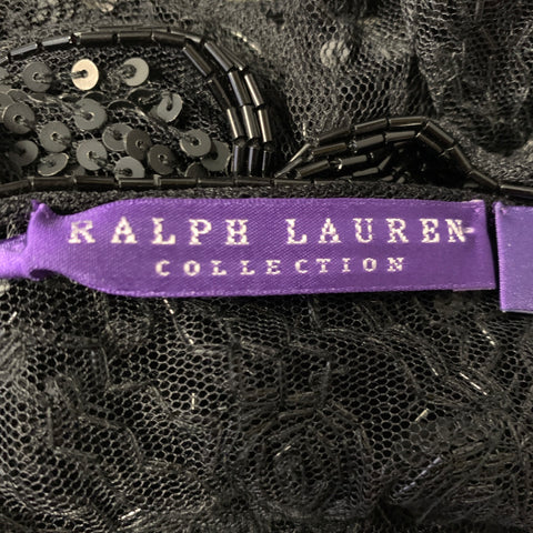 RALPH LAUREN Black Floral Nylon Beaded Scarf