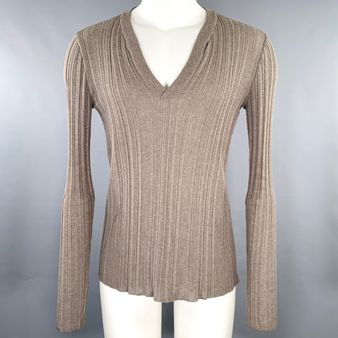 DOLCE & GABBANA Size XS Grey Taupe Rib Knit V-Neck Pullover
