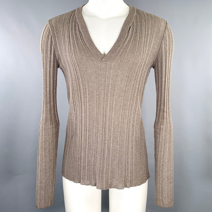 DOLCE & GABBANA Size XS Grey Taupe Rib Knit V-Neck Pullover