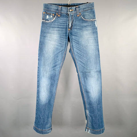 DOLCE & GABBANA Jean en coton vieilli bleu Taille 28