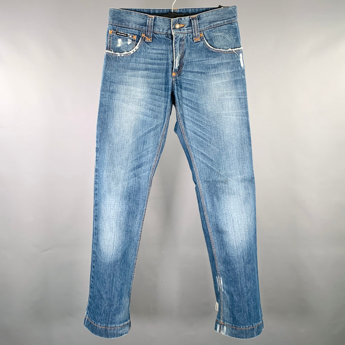 DOLCE & GABBANA Size 28 Blue Distressed Cotton Jeans