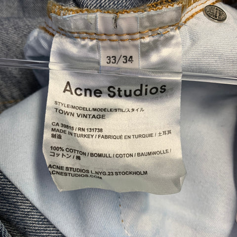 ACNE STUDIOS Size 33 Town Vintage Blue Cotton Relaxed Tapered Button Fly Jeans