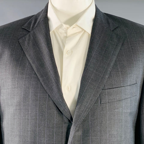SOUTHWICK Size 42 Long Charcoal Purple Pinstripe Wool Notch Lapel Suit