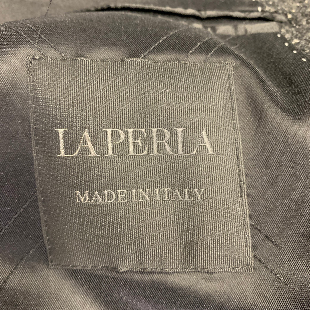 LA PERLA Size M Grey Black White Tweed Cotton Blend Coat