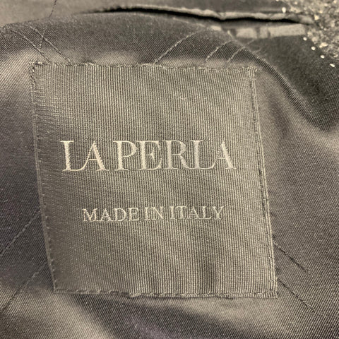 LA PERLA Size M Grey Black White Tweed Cotton Blend Coat