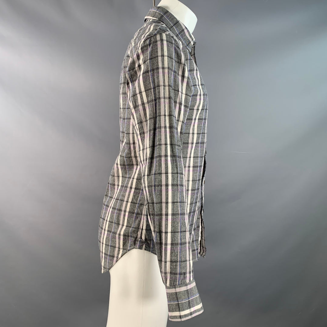 RAG & BONE Size S Black White & Purple Plaid Pointed Collar Long Sleeve Shirt