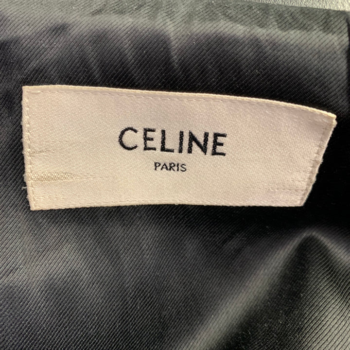 CELINE SS19 Size 4 Hedi Slimane Black Silver Calf Leather Motorcycle Jacket