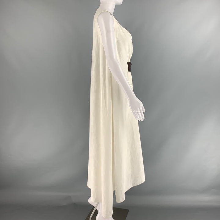 BRUNELLO CUCINELLI Size S White Brown Viscose Linen Belted Dress