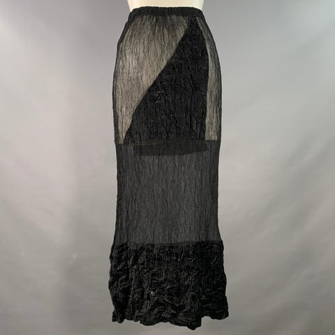 ISSEY MIYAKE Size XS Black Polyester Wrinkled Pencil Midi Skirt