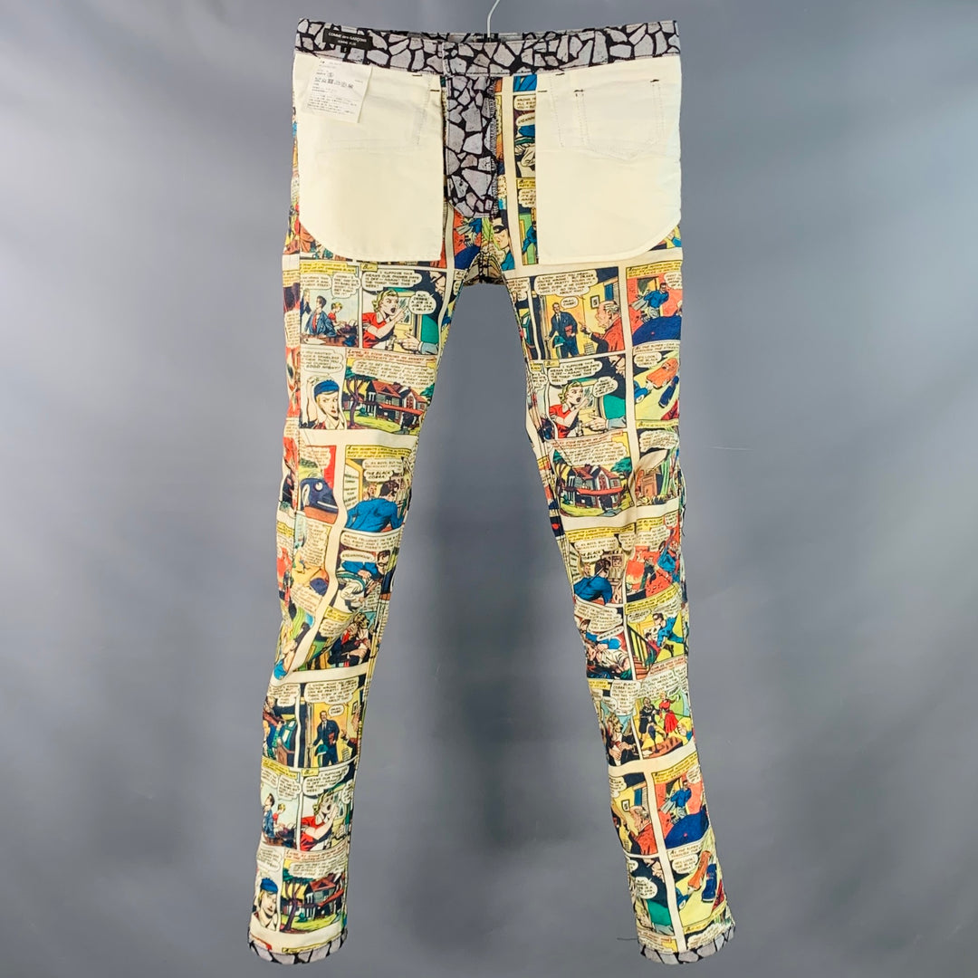 COMME des GARCONS HOMME PLUS Fall 2018 Size S Grey Multi Color Comic Denim Jeans