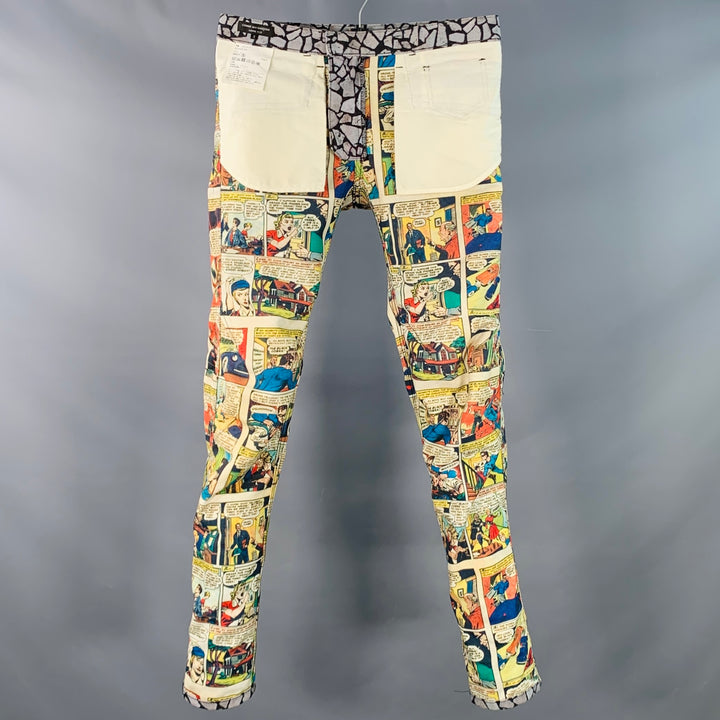 COMME des GARCONS HOMME PLUS Fall 2018 Size S Grey Multi Color Comic Denim Jeans