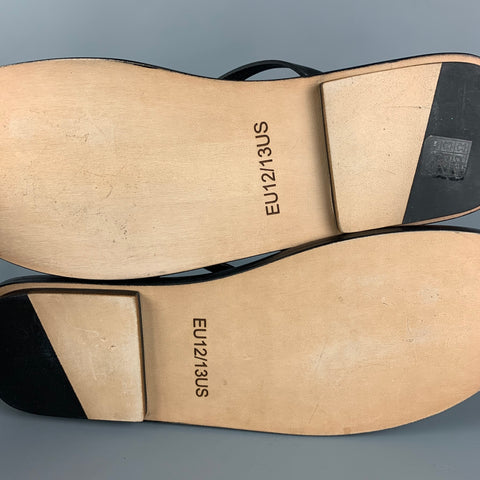 BRIONI Size 13 Black Leather Thong Sandals