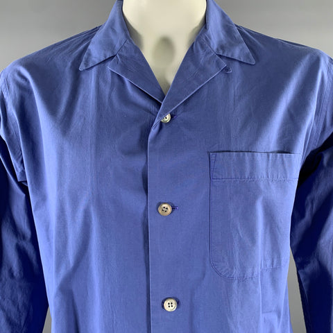 ISSEY MIYAKE Size XL Blue Solid Cotton Camp Long Sleeve Shirt